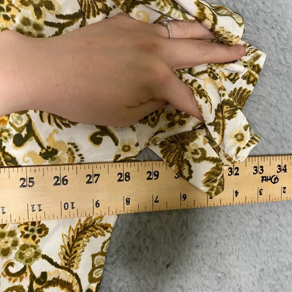 Cocomo womens bell sleeve geometric floral blouse tie front green stretch 3X - Picture 6 of 8